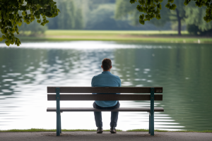 homme-dos-banc-parc-lac