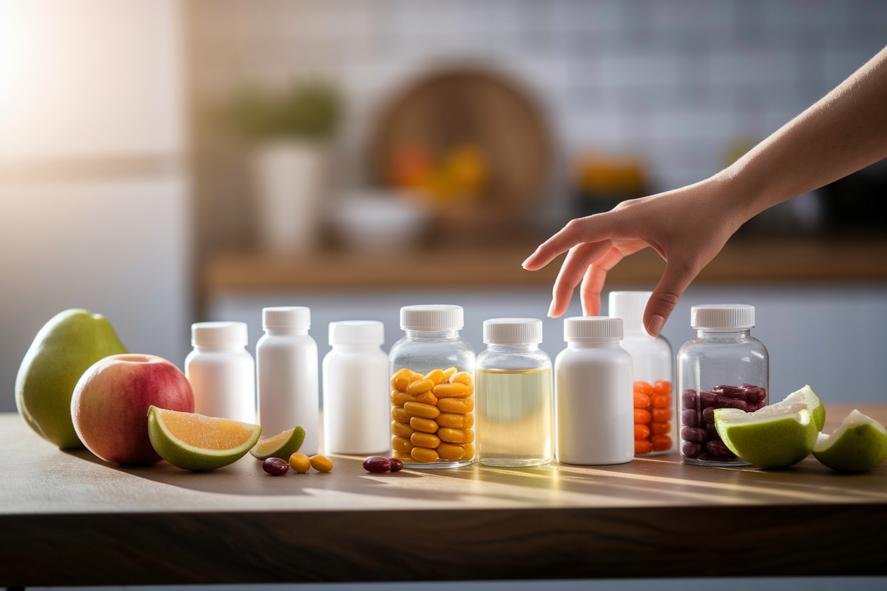 bouteilles-vitamines-fruits-main-table