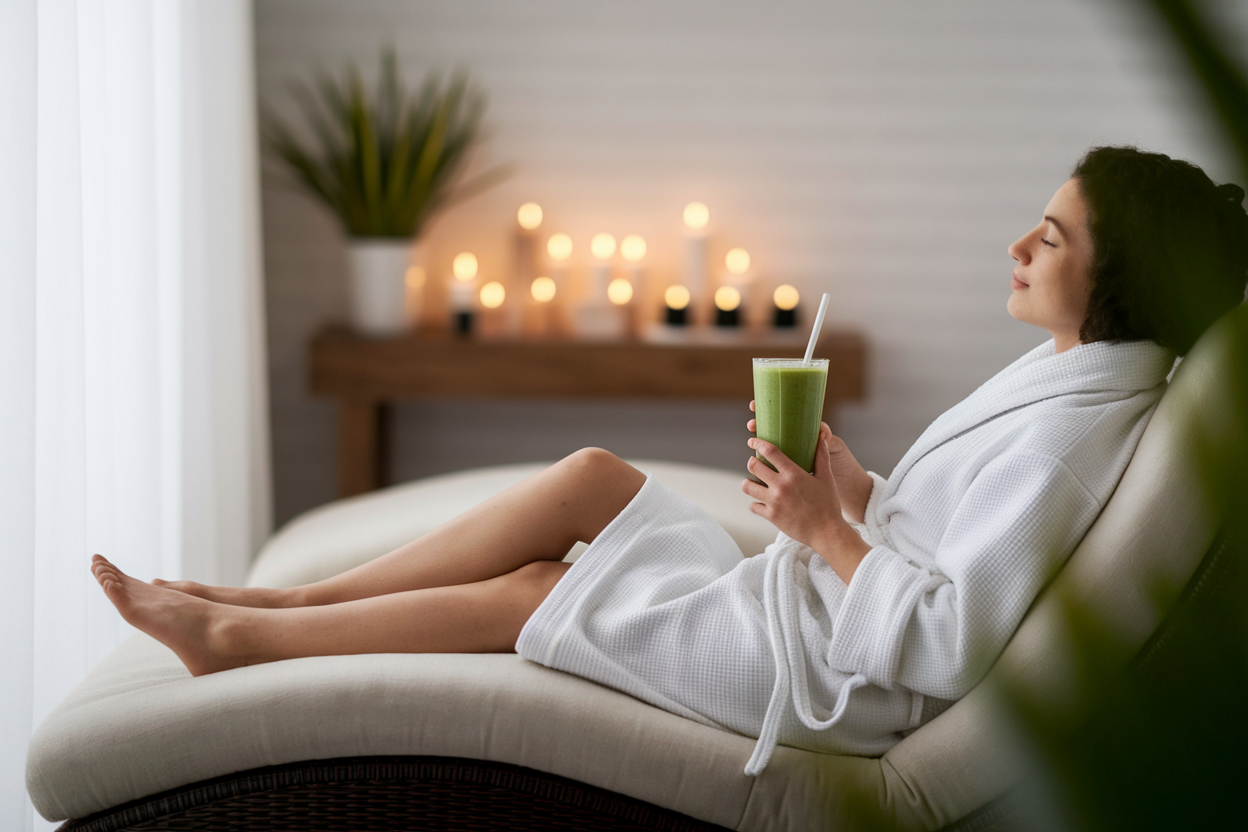 spa-personne-peignoir-smoothie-vert