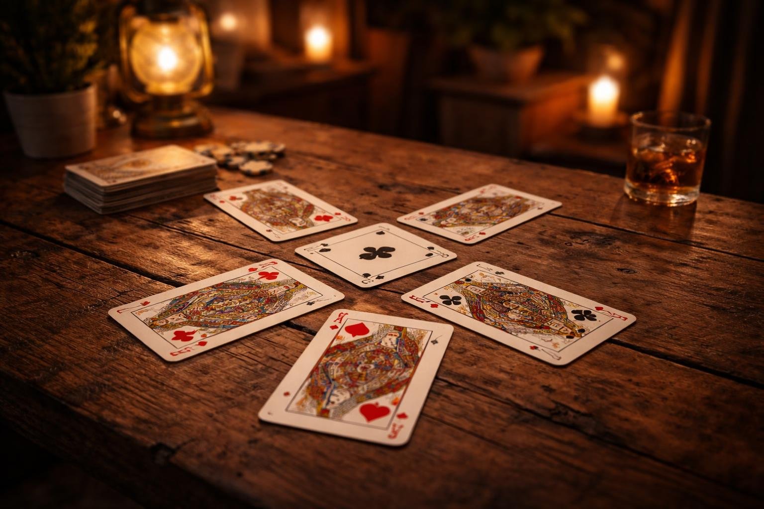 table-bois-cartes-croix-lumiere-douce