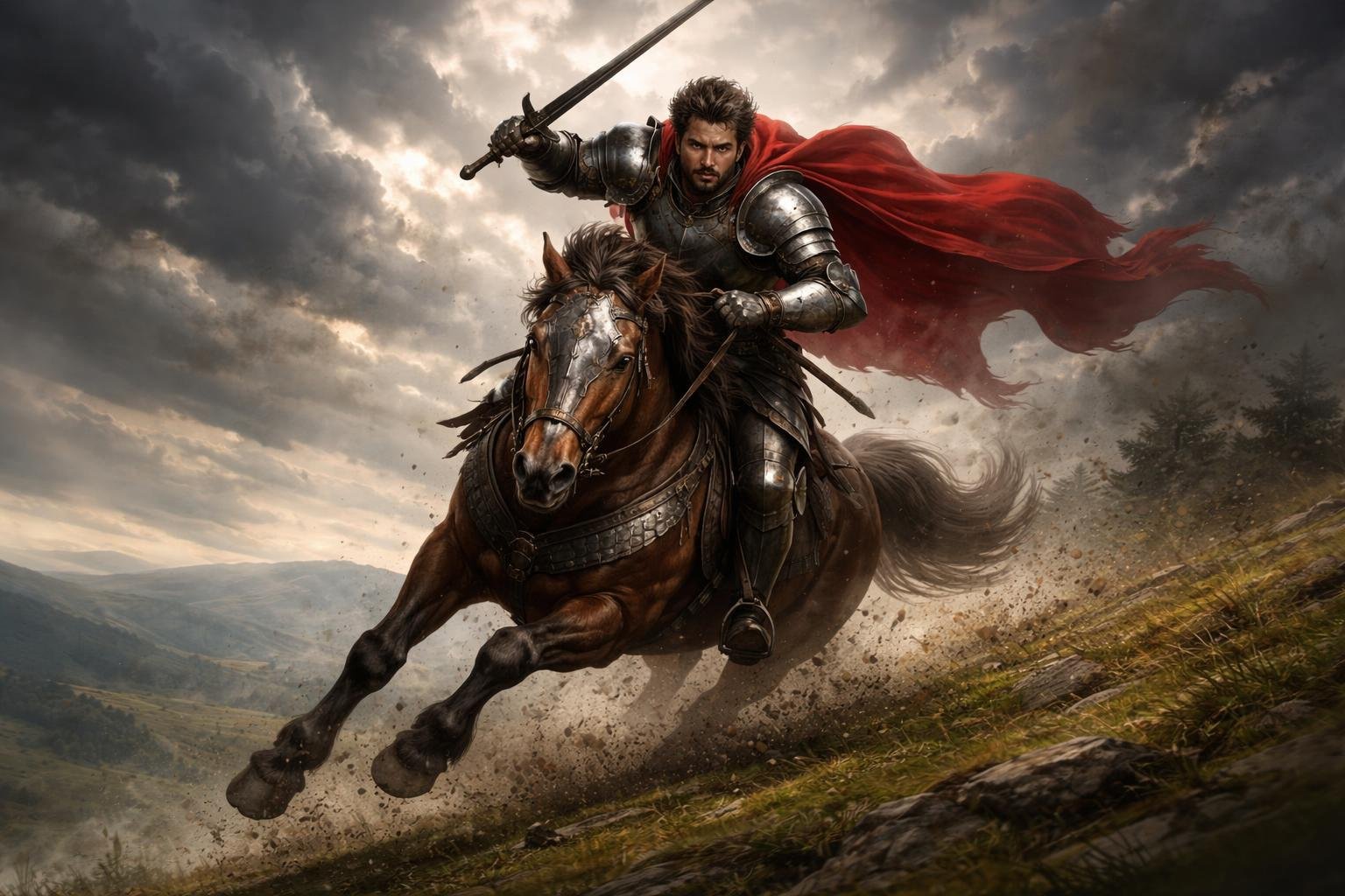cavalier-armure-galop-nuages-dramatiques