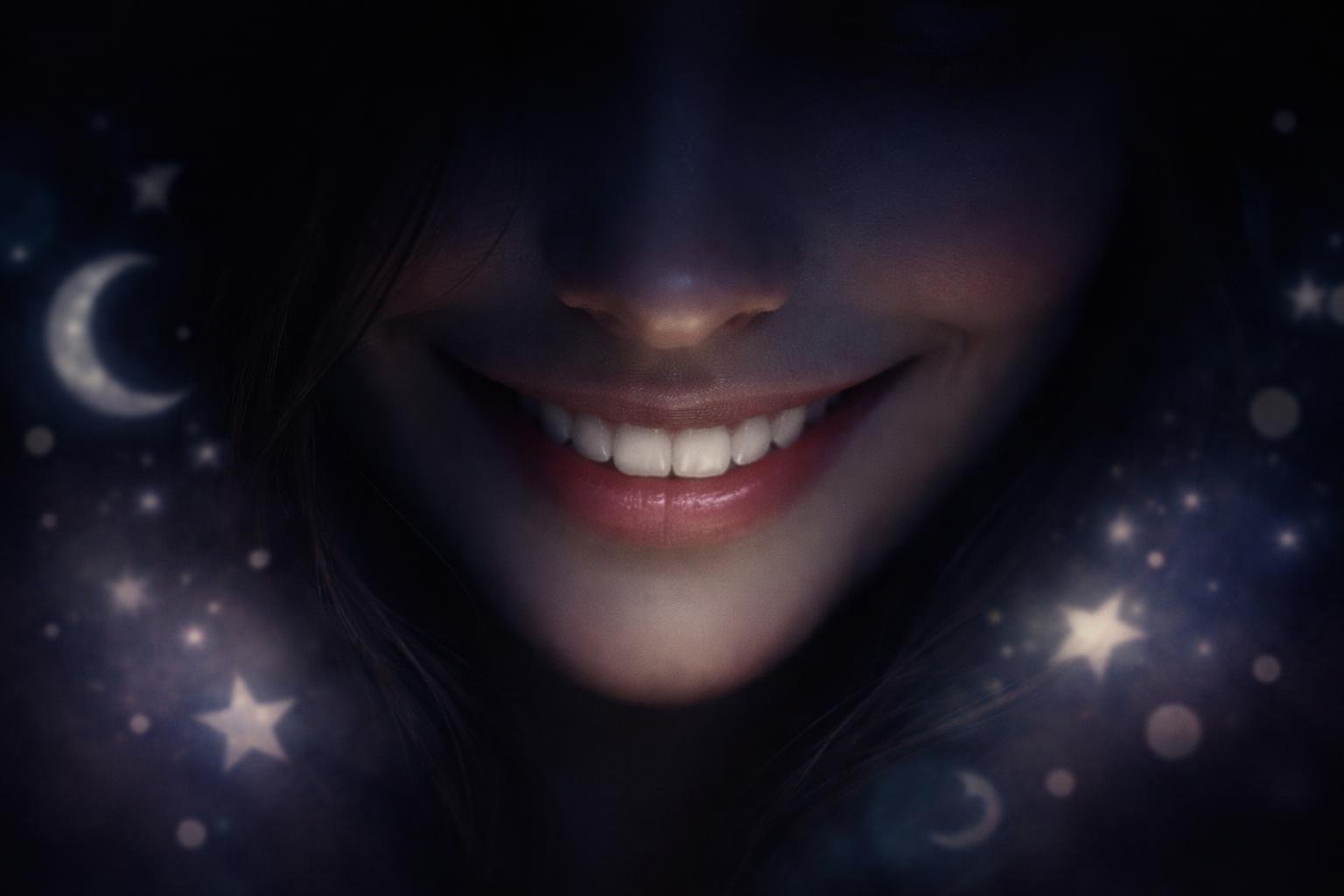 sourire-mysterieux-dents-lumineuses-symbole-flou