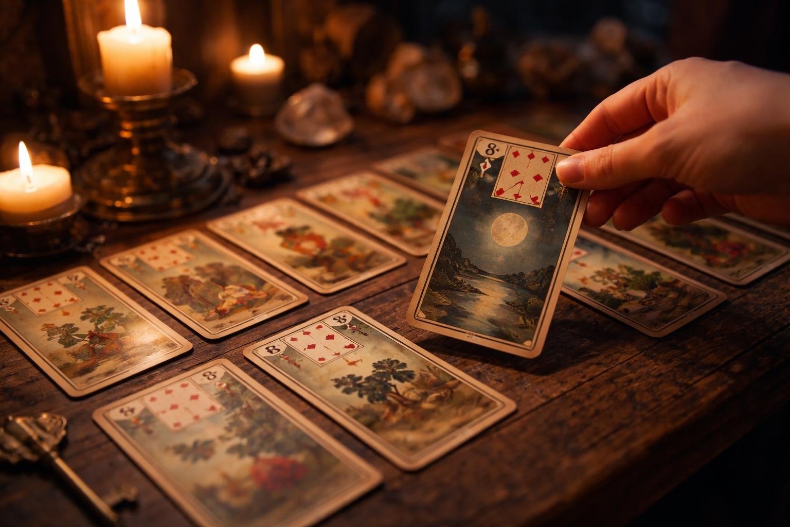 cartes-tarot-table-lumiere-bougie