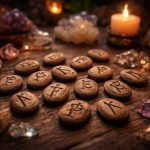 runes-anciennes-bougies-cristaux-table-bois