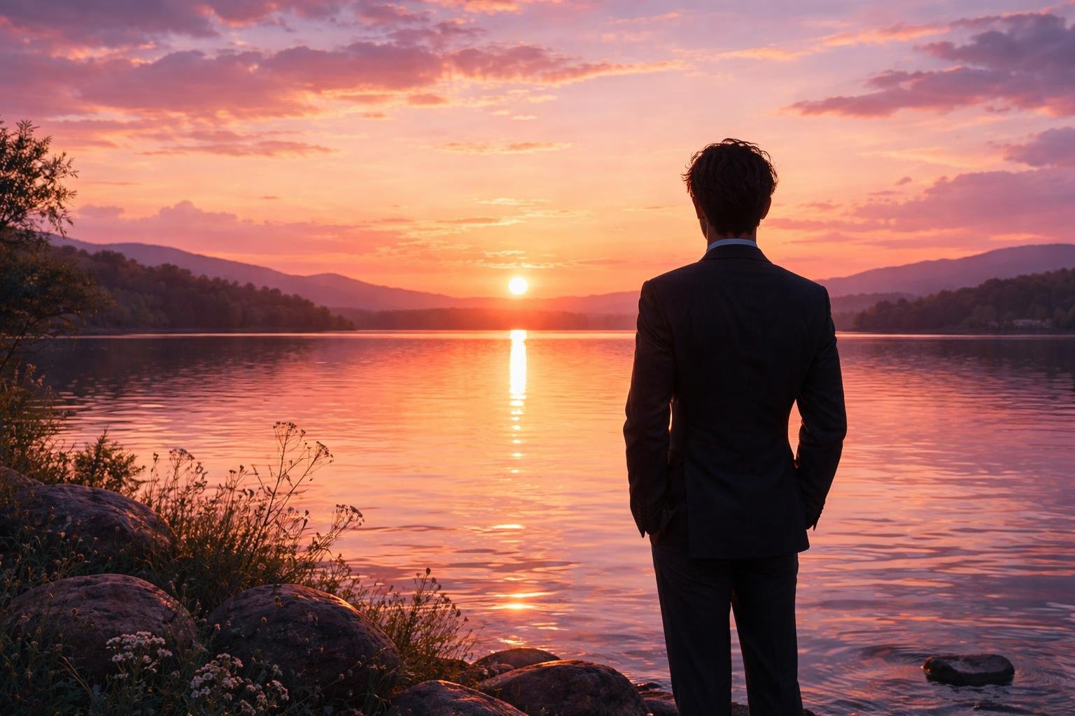silhouette-personne-coucher-soleil-lac